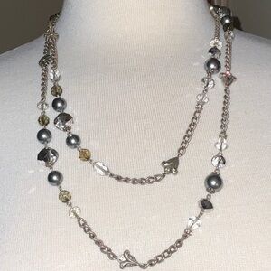 SR USA Multi Texture Gray and Clear Tones Long Necklace